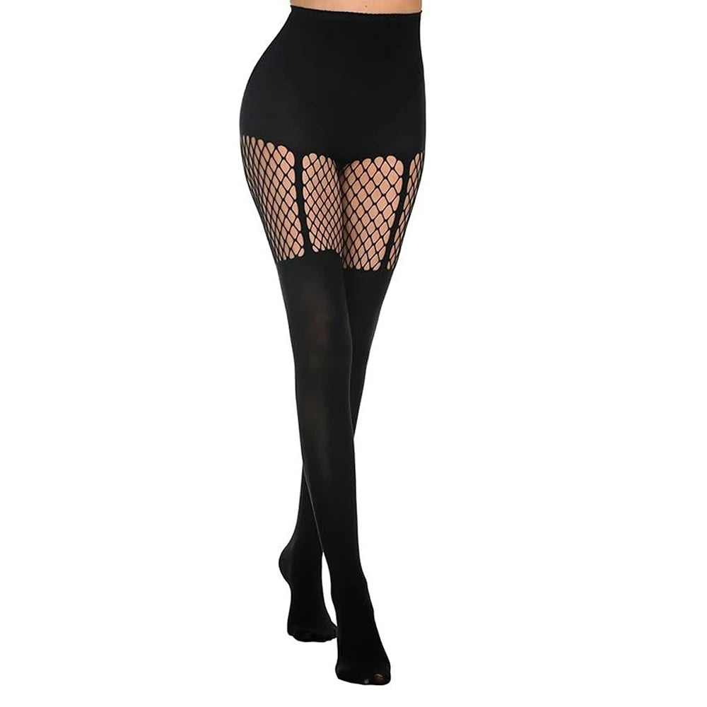 Black Hollow-Out Pantyhose Suspenders Fishnet Stockings Women Nightclub Tights Dance Sexy Fishing Net Stocking for Girls Socks