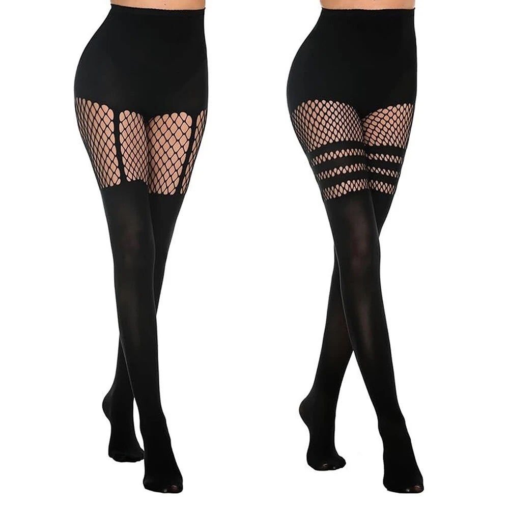 Black Hollow-Out Pantyhose Suspenders Fishnet Stockings Women Nightclub Tights Dance Sexy Fishing Net Stocking for Girls Socks