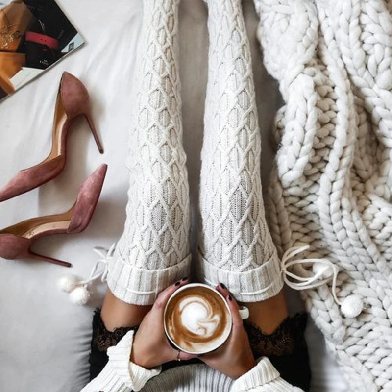 Hot Selling Woolen Socks Thickened Stockings Woolen Ball Socks Pile Up Socks Winter New Stockings  Bow Knots Woolen balls