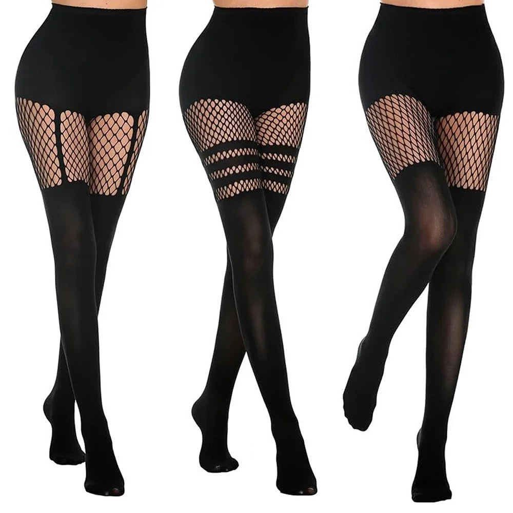 Black Hollow-Out Pantyhose Suspenders Fishnet Stockings Women Nightclub Tights Dance Sexy Fishing Net Stocking for Girls Socks
