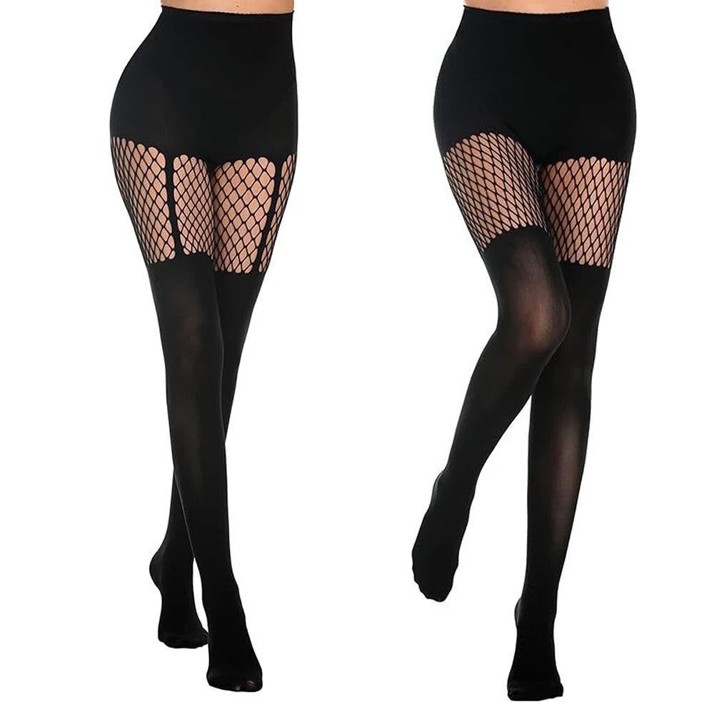 Black Hollow-Out Pantyhose Suspenders Fishnet Stockings Women Nightclub Tights Dance Sexy Fishing Net Stocking for Girls Socks